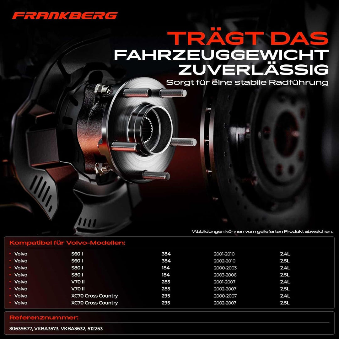 Frankberg Radnabe Radlagersatz Hinterachse Kompatibel mit S60 I 384 2001-2010 S80 I TS XY 2000-2006