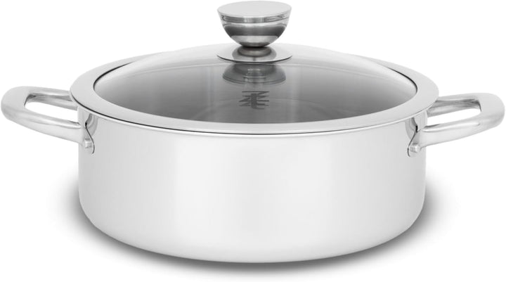 Töpfe und Pfanne Set - Topfset 12-teilig - Edelstahl - mit Glasdeckeln - für alle Herdarten - Silber