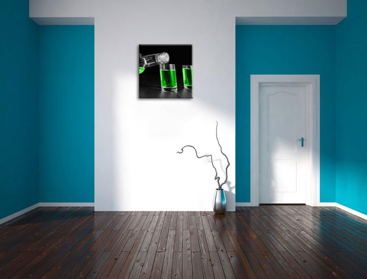 Pixxprint Dark Grüner Absinth / 70x70cm Leinwandbild bespannt auf Holzrahmen/Wandbild Kunstdruck Dek