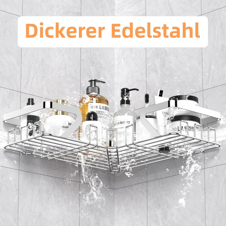 KEGII Duschablage ohne Bohren, Duschregal Ecke, Shampoo Halterung für Dusche Silber, Silber