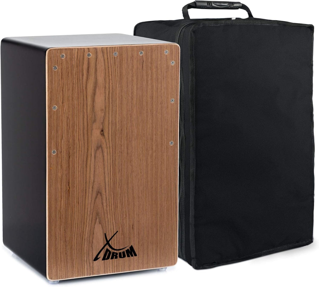 XDrum Cajon El Bajo Bass Port Black/Walnut - Integrierter Bass Port für druckvollen Sound - Trommelk
