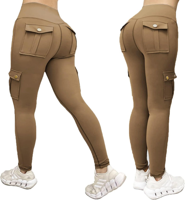 Nuofengkudu Damen High Waist Sporthose Leggings mit Taschen S Y-kamel, S Y-kamel