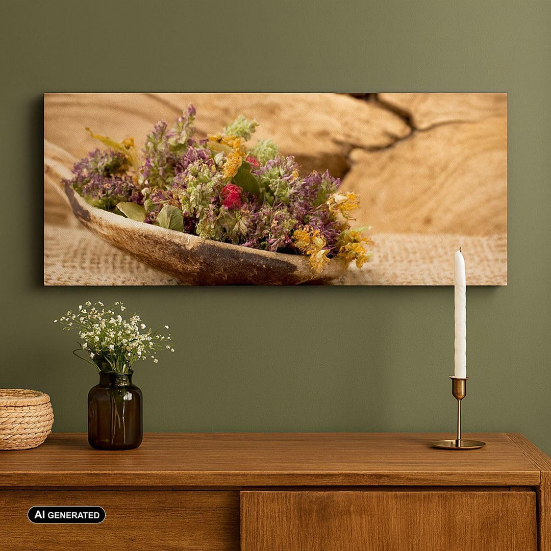 ARTTOR Wandbilder Dekoration Wohnzimmer Kraut Tee Bio getrocknete Kräuter Bilder auf Leinwand 120x50