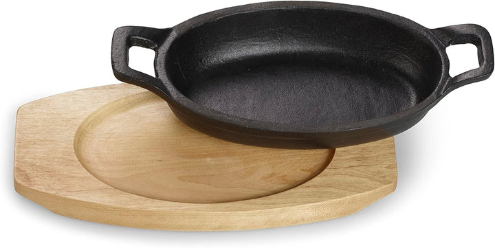 ECHTWERK Servierschale aus Gusseisen, Auflaufform mit Servierbrett, Grillpfanne, Bereits eingebrannt