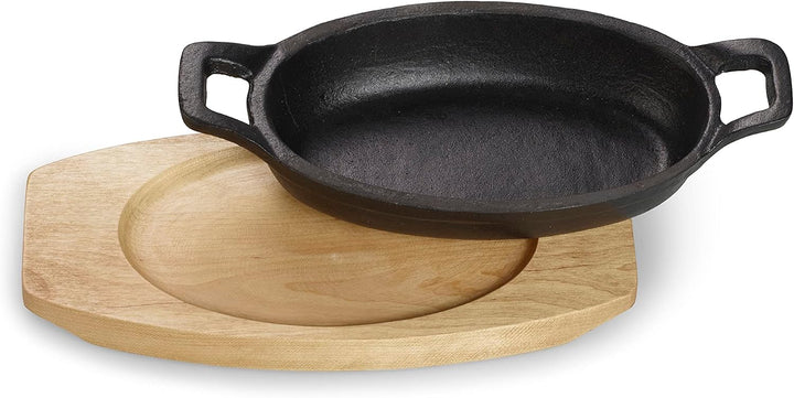 ECHTWERK Servierschale aus Gusseisen, Servierpfännchen, Auflaufform mit Servierbrett, Grillpfanne, B