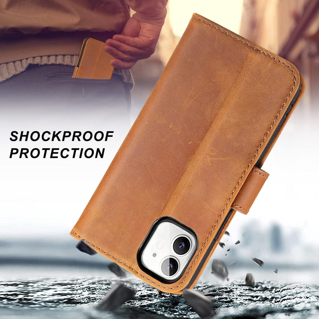 LENSUN Echtleder Hülle für iPhone 12 Mini, Handyhülle [Echtes Leder][Magnetverschluss][RFID Schutz]