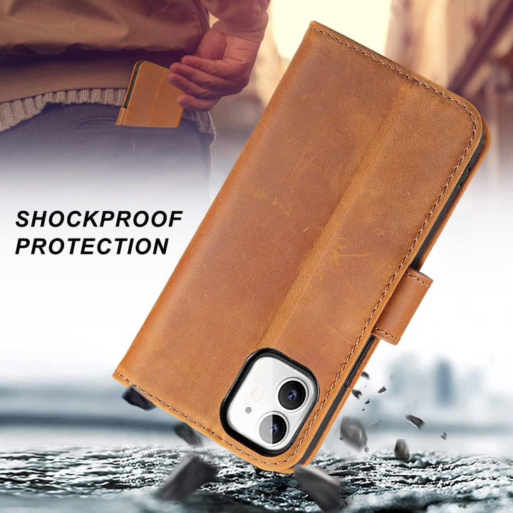 LENSUN Echtleder Hülle für iPhone 12 Mini, Handyhülle [Echtes Leder][Magnetverschluss][RFID Schutz]