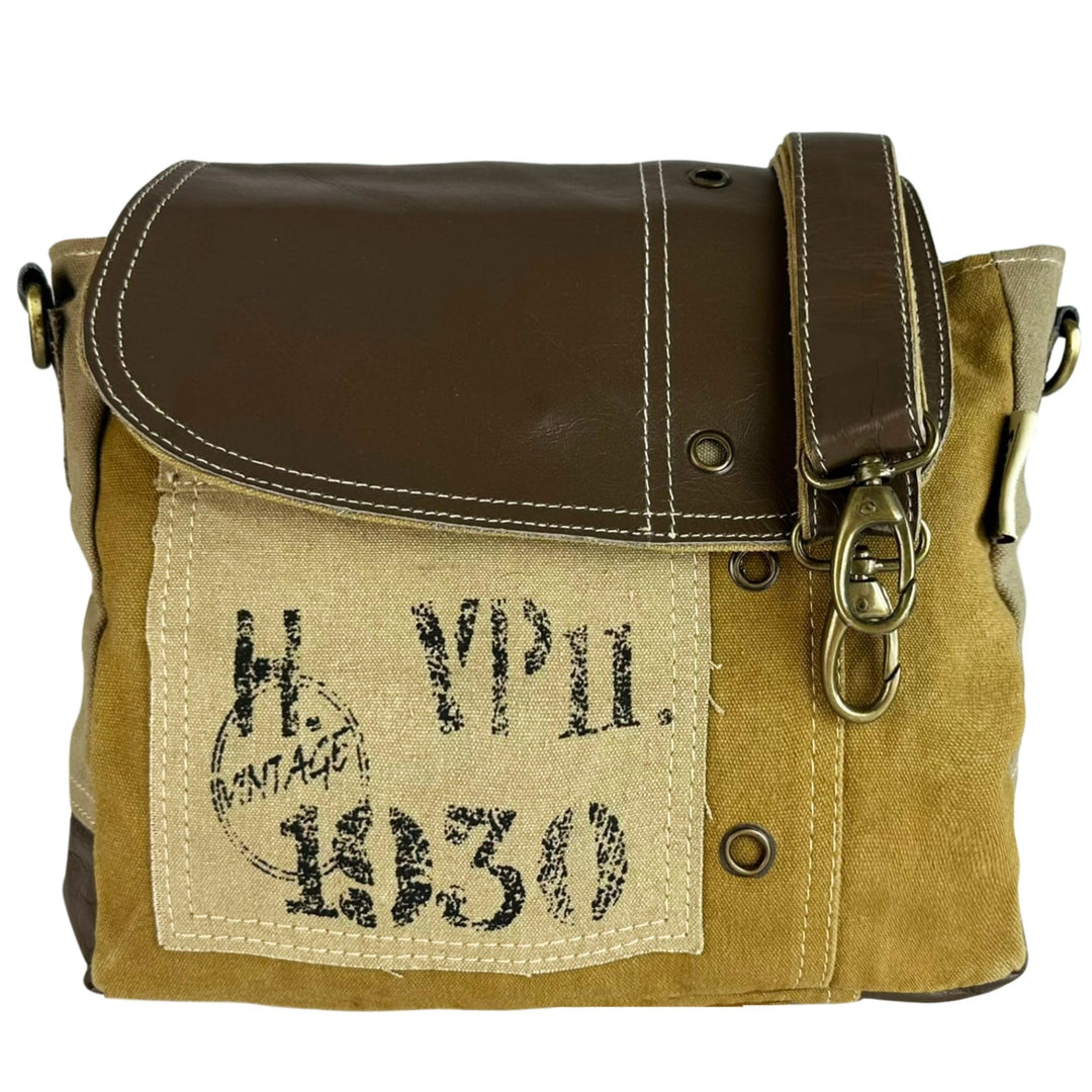 Sunsa Vintage Umhängetasche. Kleine Tasche aus Canvas & Leder. Nachhaltige Messenger Bag. Geschenk I