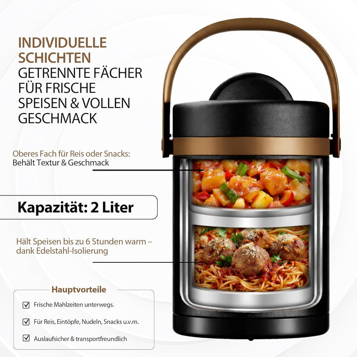 HEEMBURG 2L Thermobehälter Brotdose Edelstahl isolierter Behälterbehälter für warmes Geschirr, Mahlz
