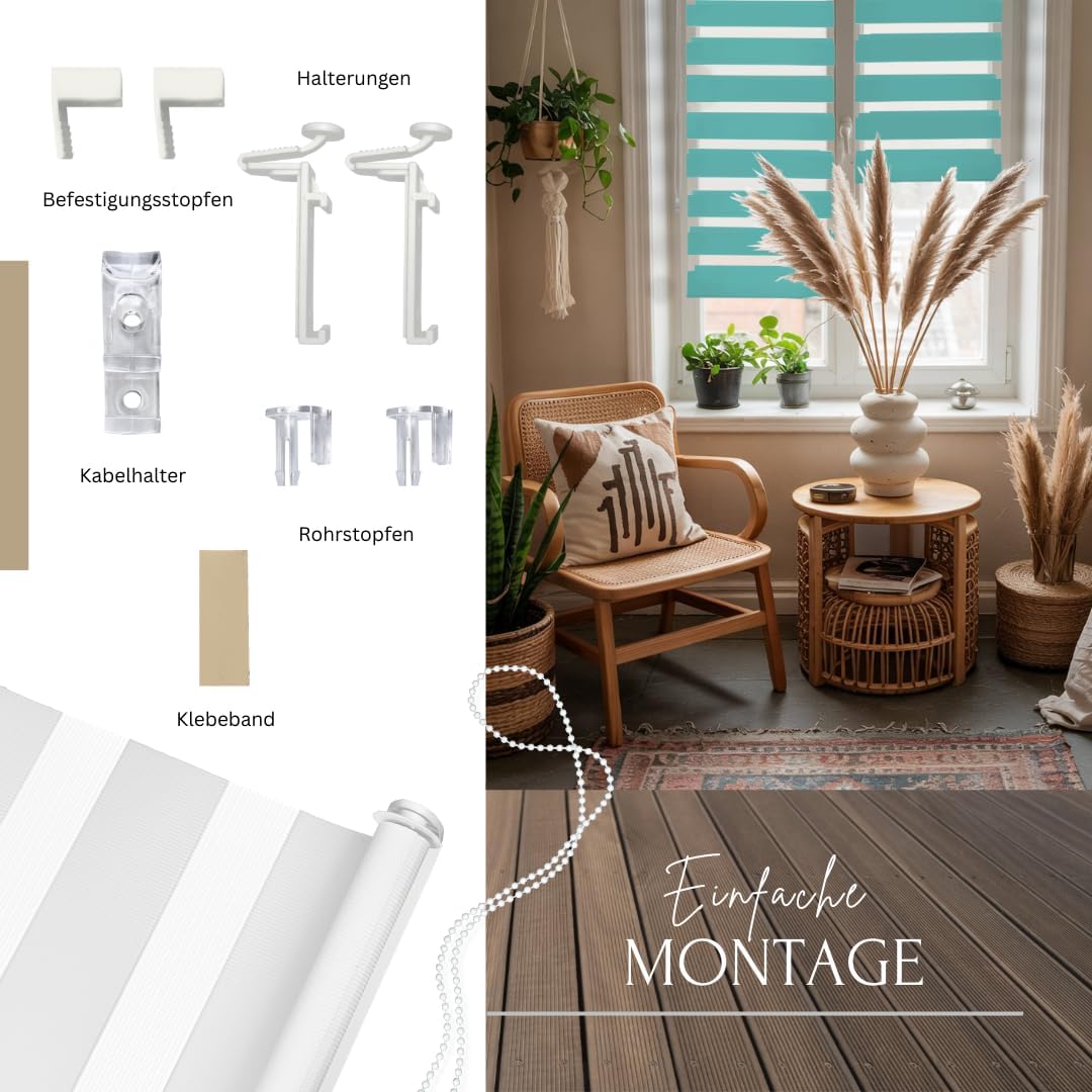 Home-Vision® DuoRollo Klemmfix, Doppelrollo ohne Bohren mit Klämmträgern, Rollos für Fenster und Tür
