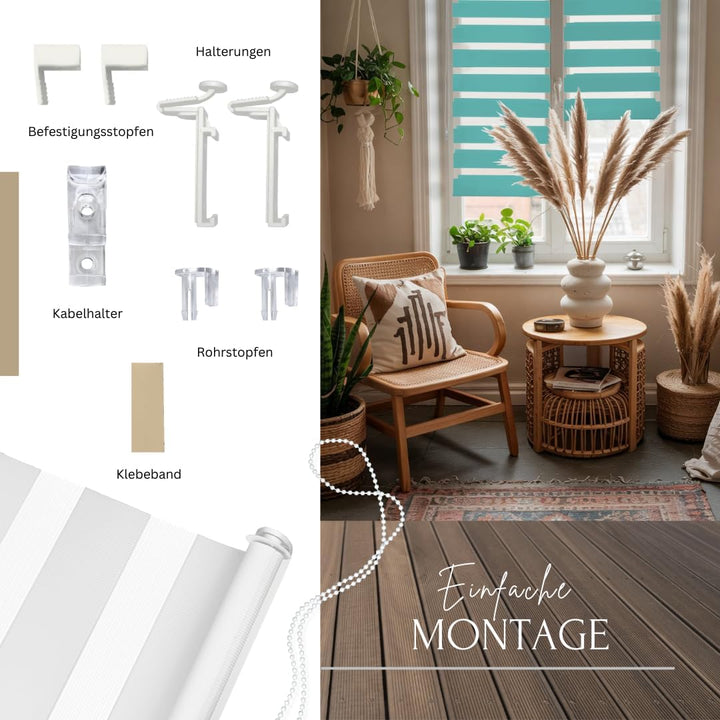 Home-Vision® DuoRollo Klemmfix, Doppelrollo ohne Bohren mit Klämmträgern, Rollos für Fenster und Tür