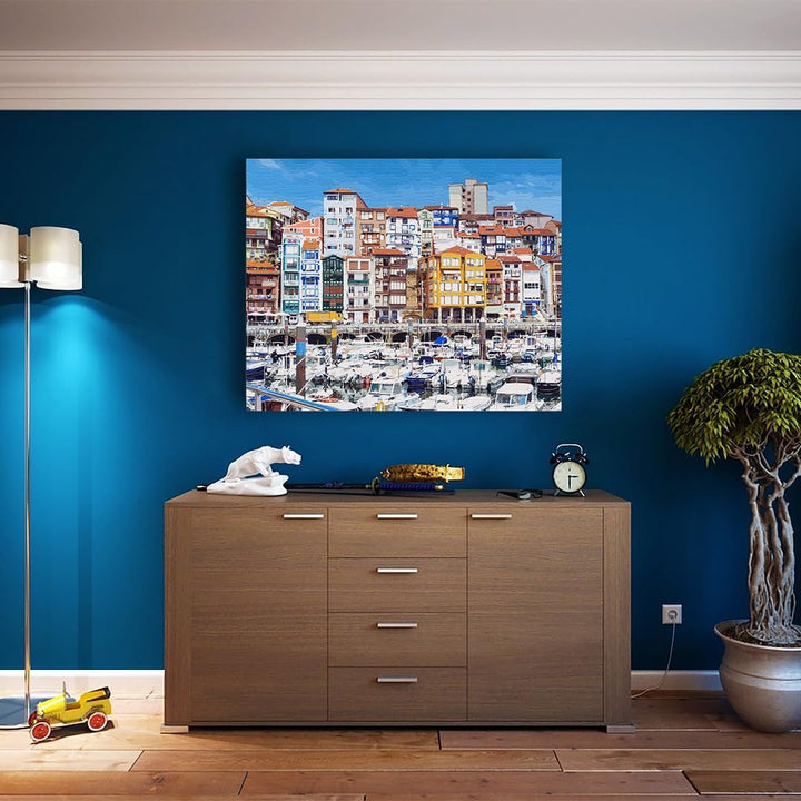 Artnapi Malen nach Zahlen Erwachsene mit Rahmen | DIY Handgemalt | Hafen mit bunten Mietshäusern| Ki