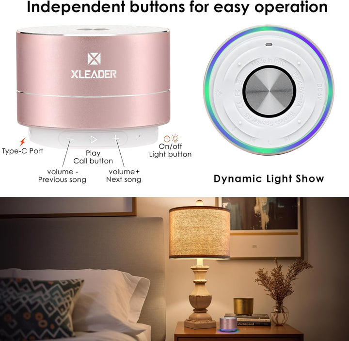 XLeader Dusche Lautsprecher, Rosa Mini Bluetooth Lautsprecher, IPX7 Wasserdicht, 5W Klar Sound&Reich