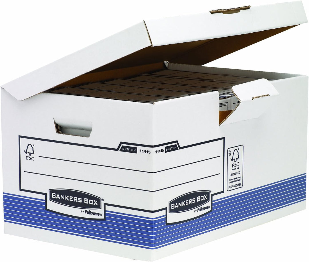 Bankers Box Klappdeckelbox Maxi mit FastFold System, FSC, 10er-Packung, weiss/blau Multicolor, Multi