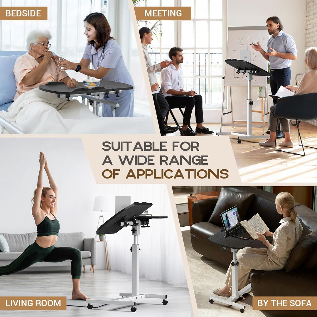 Soontrans Betttisch auf Rollen, 60×40cm, Laptoptisch Höhenverstellbar, Beistelltisch Bett mit Mehrer