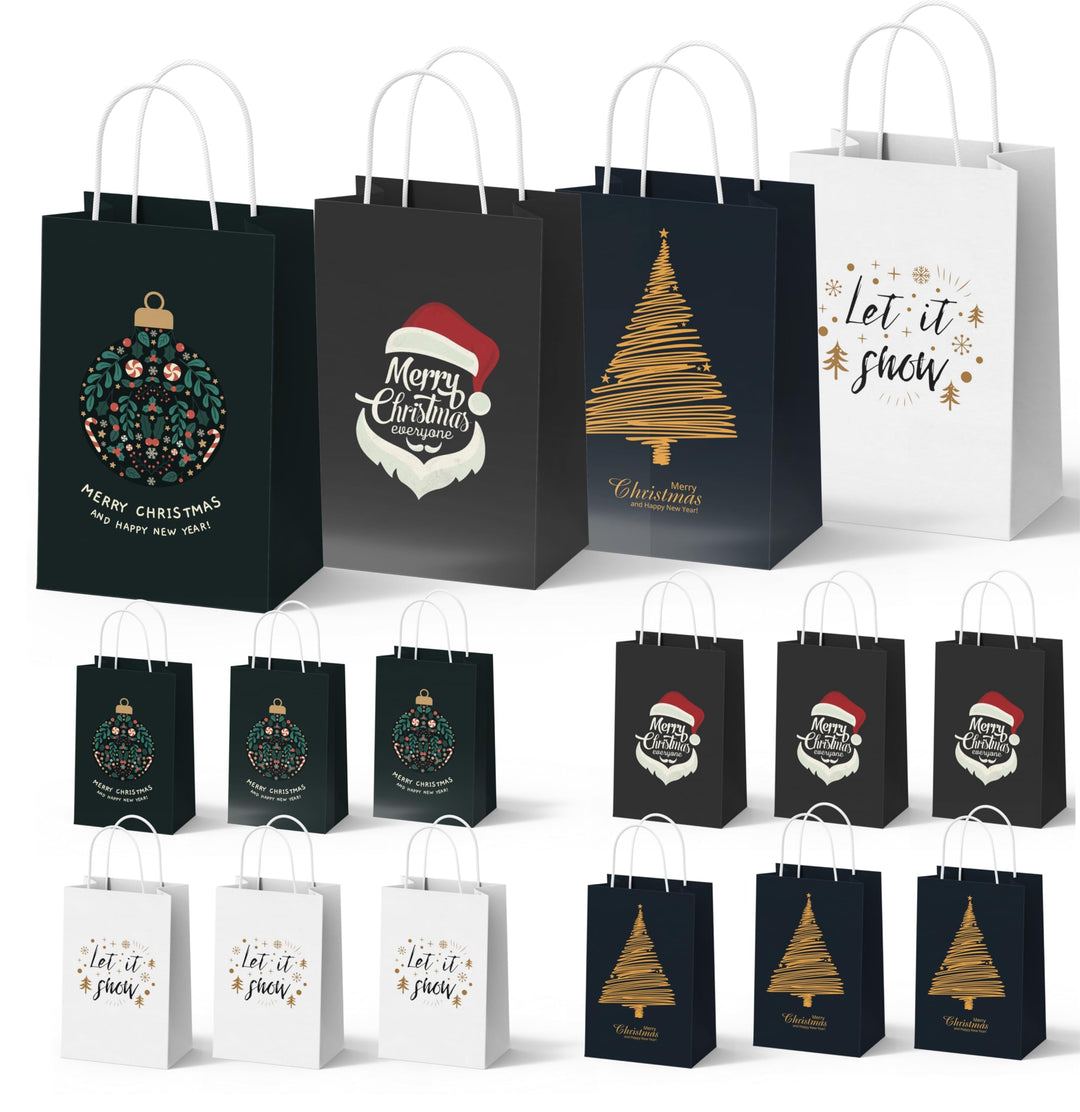 12 XXL Geschenktaschen Geschenktüten für Weihnachten: Grosse Weihnachtstüten ideal für Präsente &amp; Ge