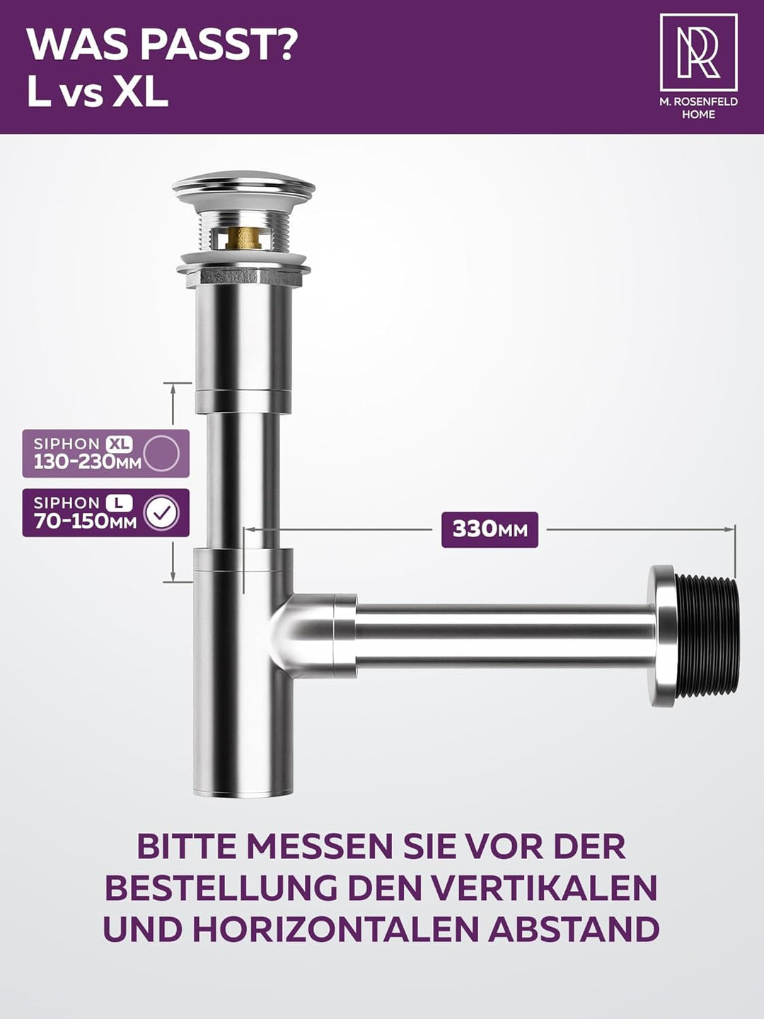 M. ROSENFELD HOME Design Siphon Waschbecken – Universeller Röhrensiphon 1 1/4" für Waschtisch, Geruc