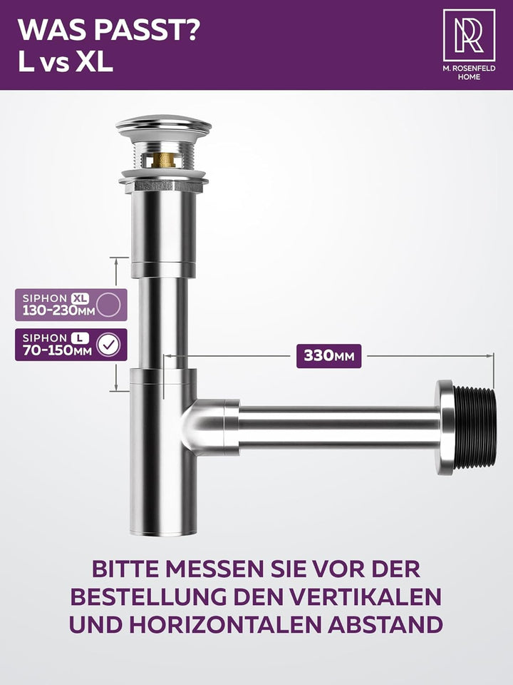 M. ROSENFELD HOME Design Siphon Waschbecken – Universeller Röhrensiphon 1 1/4" für Waschtisch, Geruc