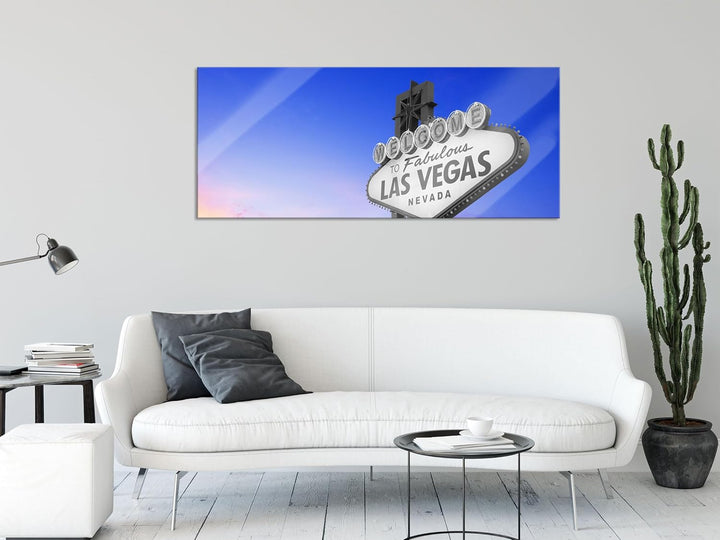 Glasbild Panorama | Wandbild aus Echtglas | tolles Las Vegas Schild | 120x50 cm | inkl. Aufhängung u