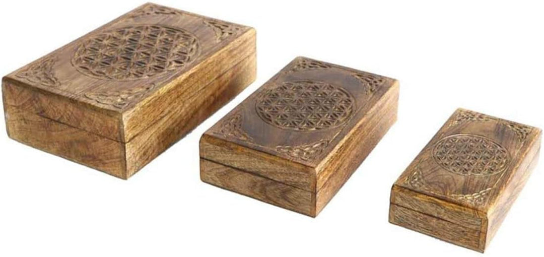 Set mit drei rechteckigen Holzboxen: Modell Blume des Lebens, L 26 cm (gross)