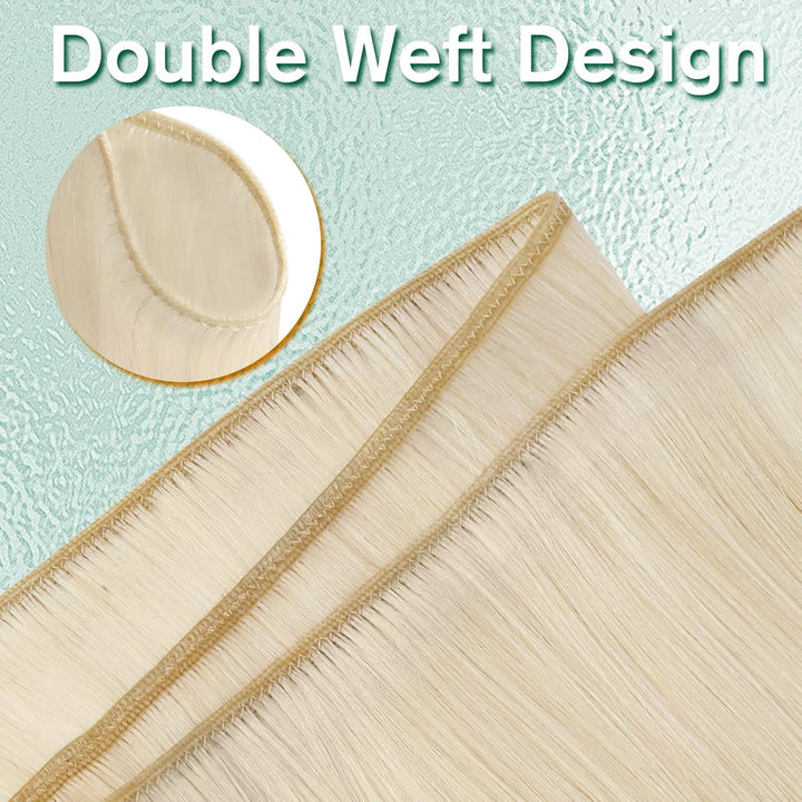 Easyouth Blond Tressen Extensions Echthaar Weft Tressen Echthaar Farbe Platinblond Tressen Extension