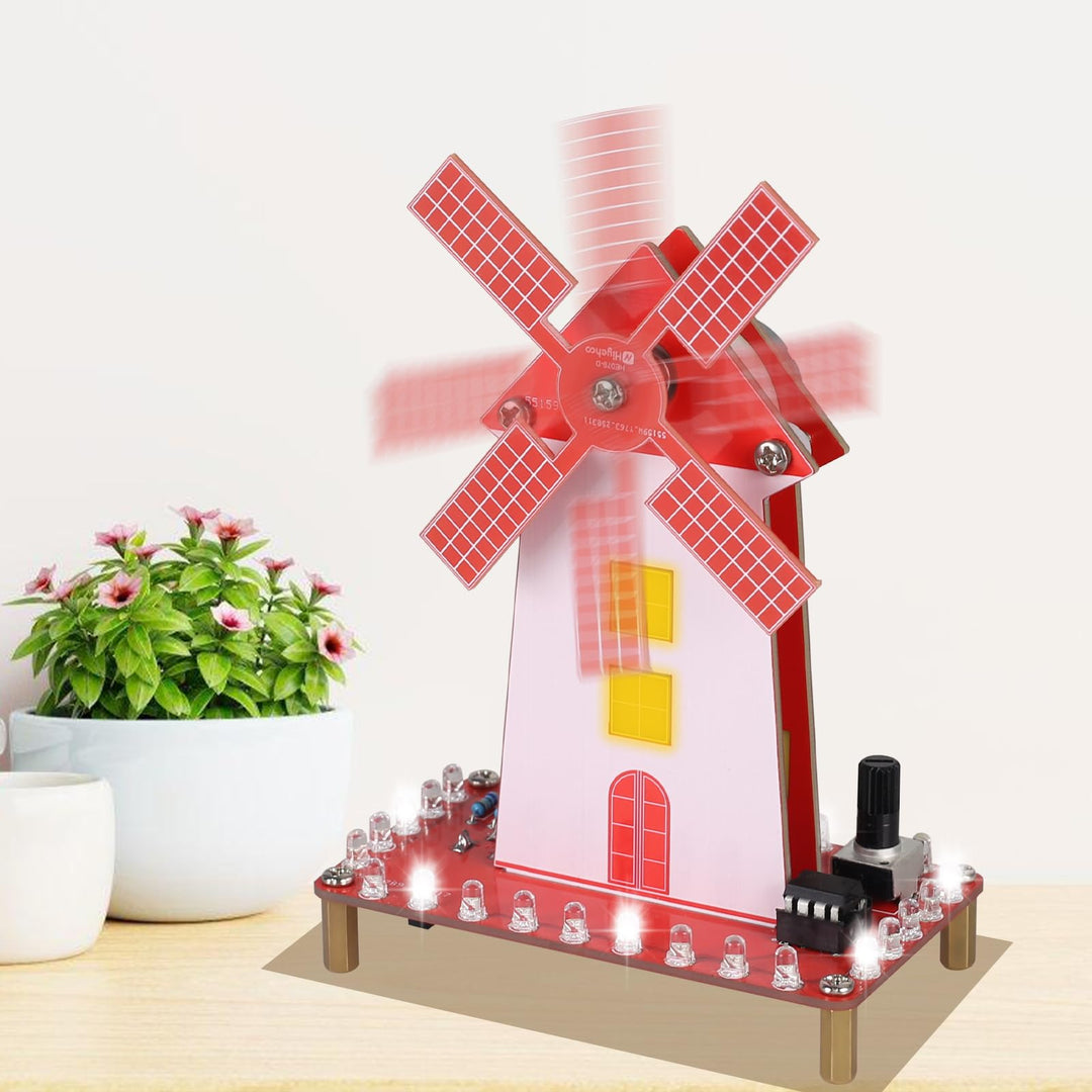 LED Windmühle Löt Bausatz, ElektoLoter DIY Windmill Elektronik Baukasten mit Einstellbare Drehzahl,