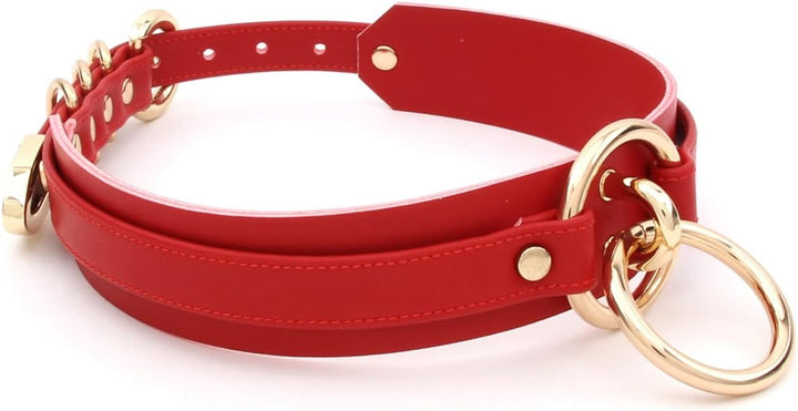 Damen Halsband O Ring Kunstleder Choker Halskette in grosse Grössen Rot Gold, Rot Gold
