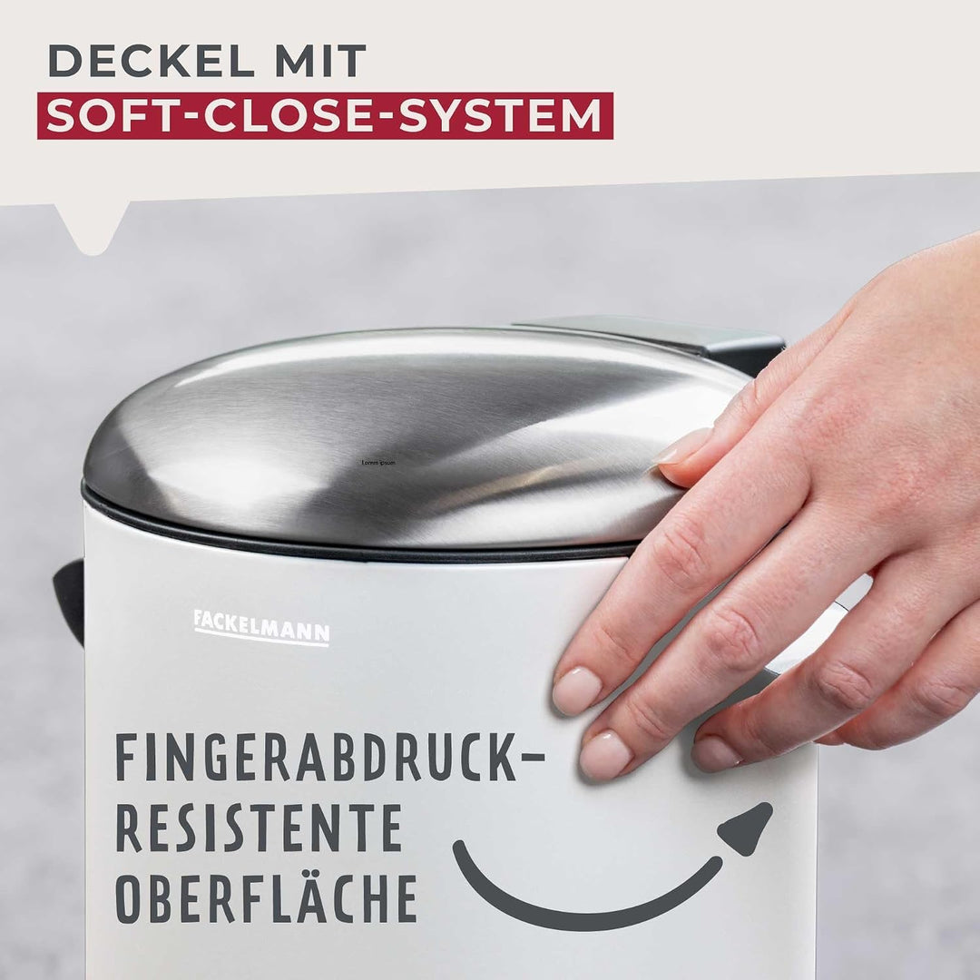 FACKELMANN PARIS Pedal-Abfallsammler 3L White mat – Eleganter Abfalleimer in Weiss, Integrierte Beut