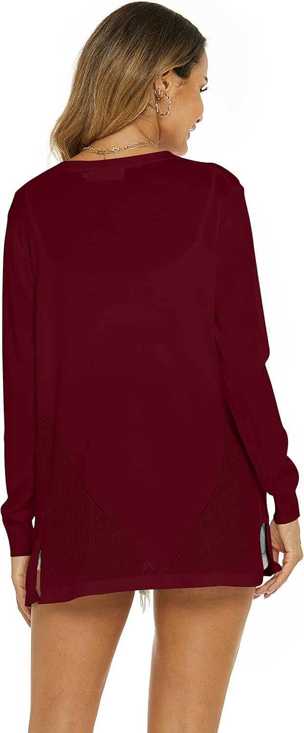 Damen Strickjacke Sommer Cardigan Elegant Lang Jacke Leichte Langarm Offene Strickjacke Sommerjacke