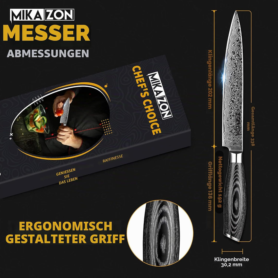 Damast Tranchiermesser - Professionelles 20.2 cm Schneidemesser mit 67-lagiger Stahlkonstruktion und