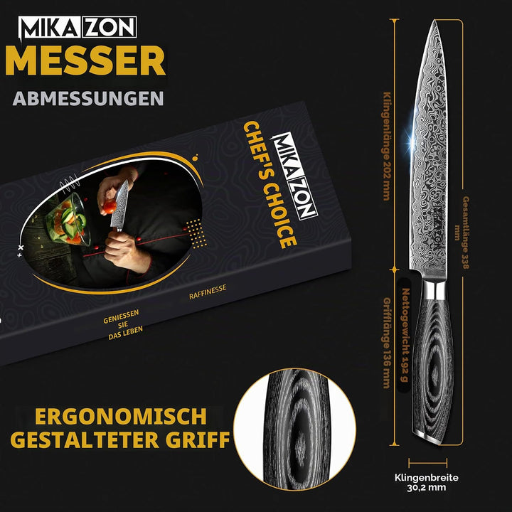 Damast Tranchiermesser - Professionelles 20.2 cm Schneidemesser mit 67-lagiger Stahlkonstruktion und