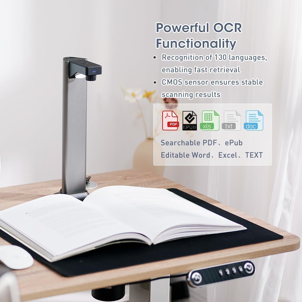 A3 Scanner Dokumentenscanner USB: 13MP Buchscanner mit OCR TTS Visualizer 3-Stufige LED Beleuchtung