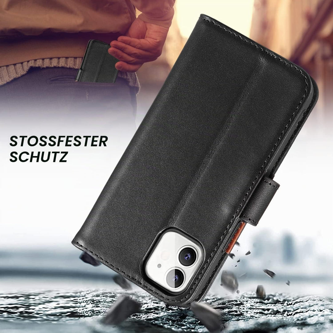 LENSUN Echtleder Hülle für iPhone 12 Mini, Handyhülle [Echtes Leder][Magnetverschluss][RFID Schutz]