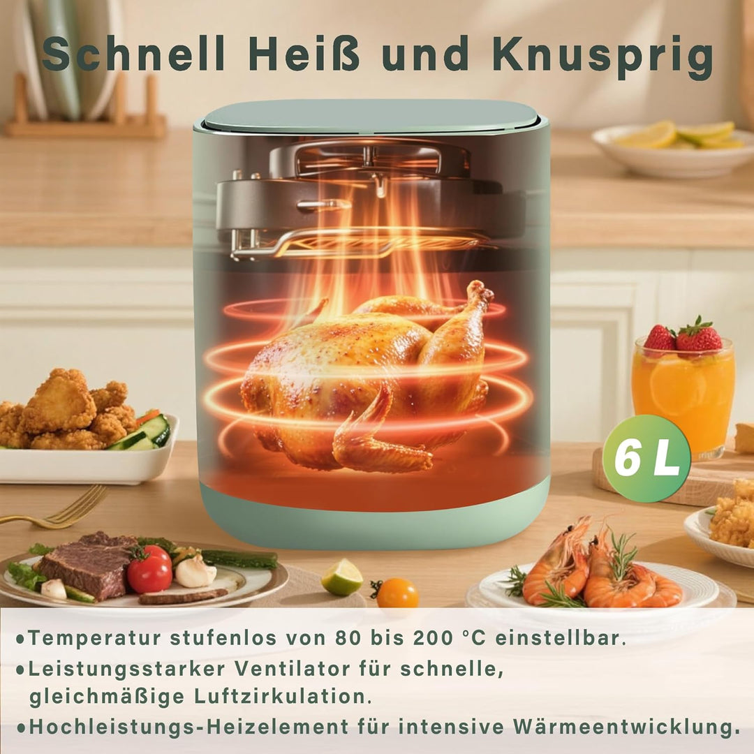 Citybee Airfryer Heissluftfritteuse 6L Sichtfenster - 7 Garprogramme 11 Funktionen Leise Heissluftfr