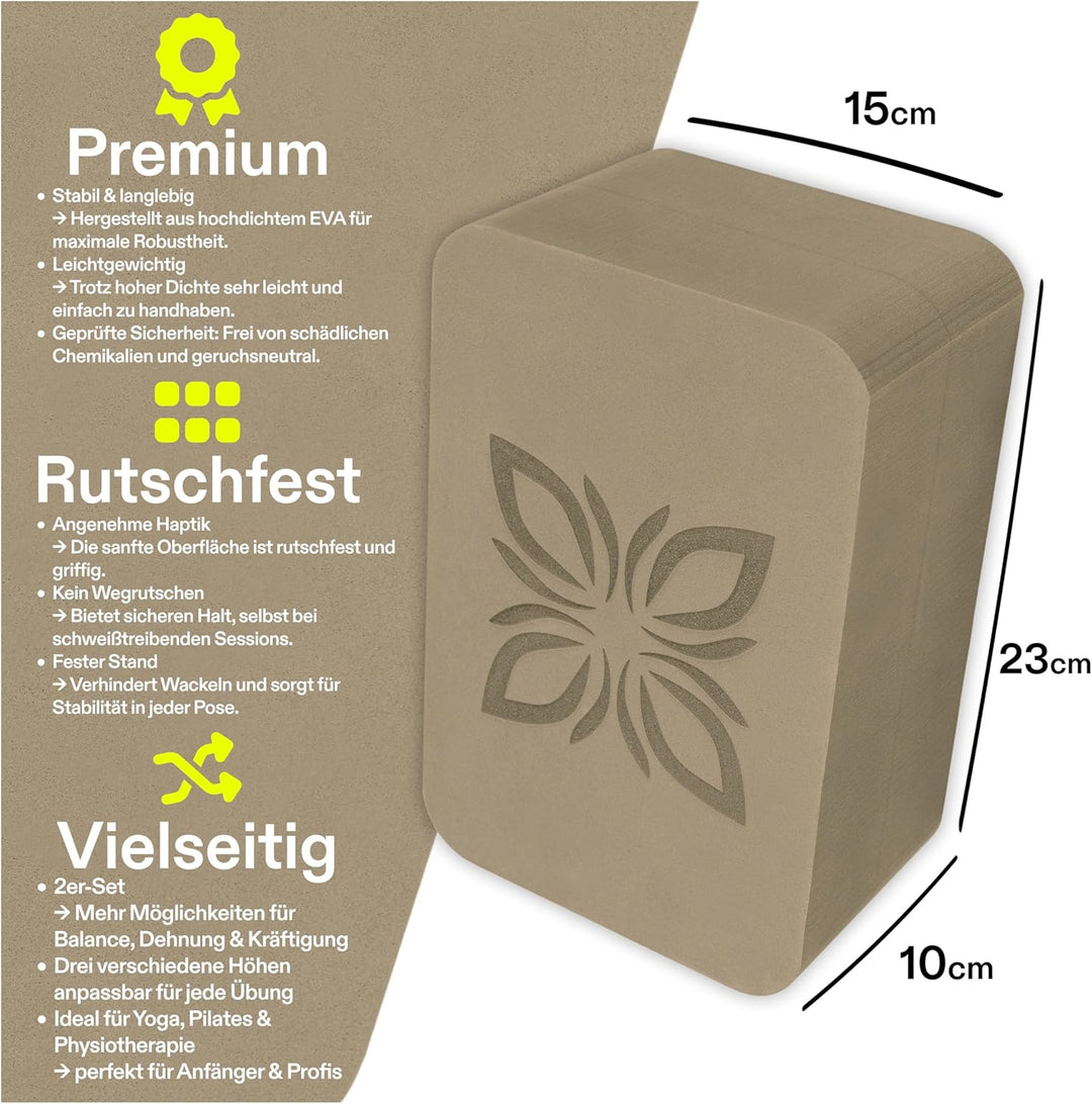 RAISE™ Yoga Block EVA 2er Set – Yogablock rutschfest & superleicht – Hochdichter Schaumstoff, stabil