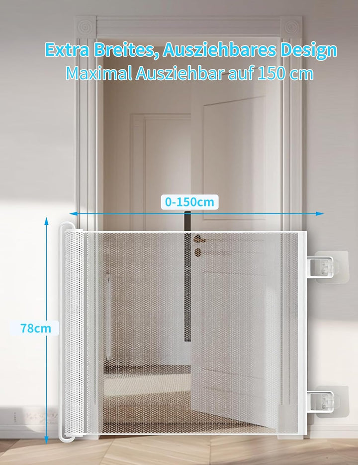 Treppenschutzgitter Ausziehbar für Babys, 0-150cm Treppenschutzgitter Türschutzgitter Ausziehbar Gee
