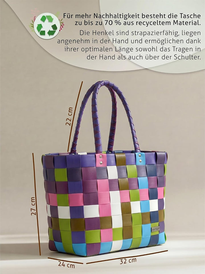 normani Einkaufstasche geflochten mit Henkeln - Tragetasche extra robust Farbe Classic/Sweet Classic