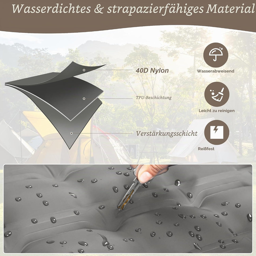 KASIMO Isomatte 12CM Luftmatratze Camping mit integrierten kopfkissen, Aufblasbare Matratze mit Fuss
