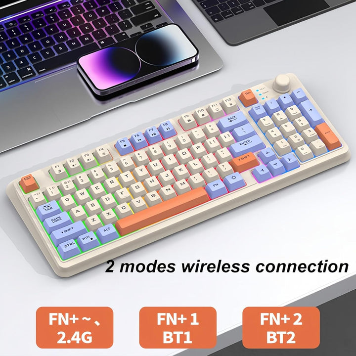 Lancoon 2.4G Tastatur und Maus Set Kabellos mit Lautstärkeregler 94 Tasten Dual-Mode Verstellbare Ha
