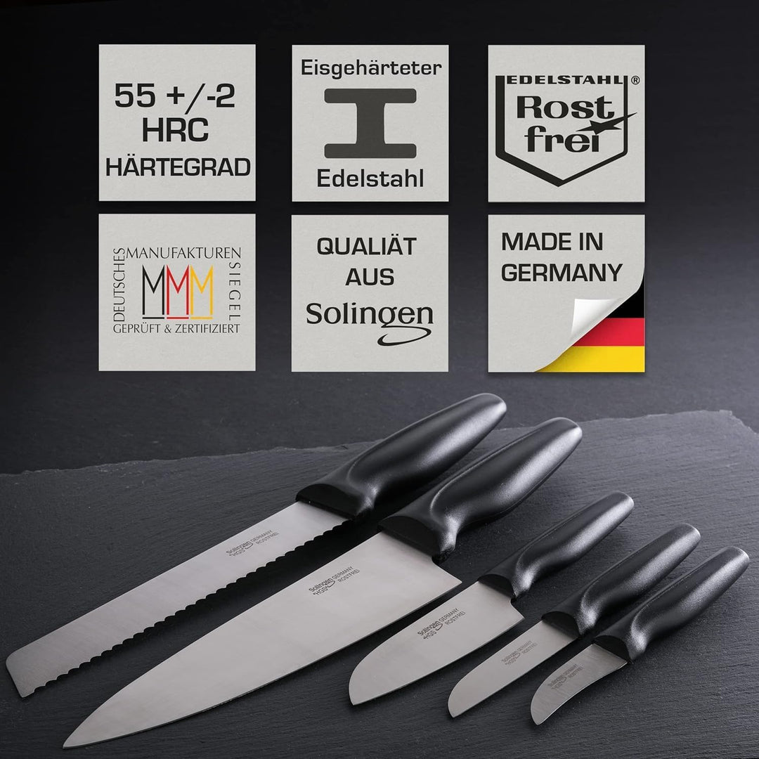 GEHRING SOLINGEN Küchenmesserset - Messerset 6 tlg., rostfreie, eisgehärtete & scharfe Messer, Made