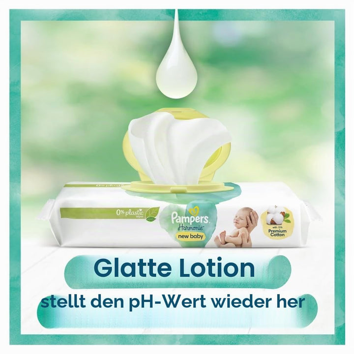 Pampers Harmonie New Baby Feuchttücher Plastikfrei 3 Packungen = 138 Baby Feuchttücher