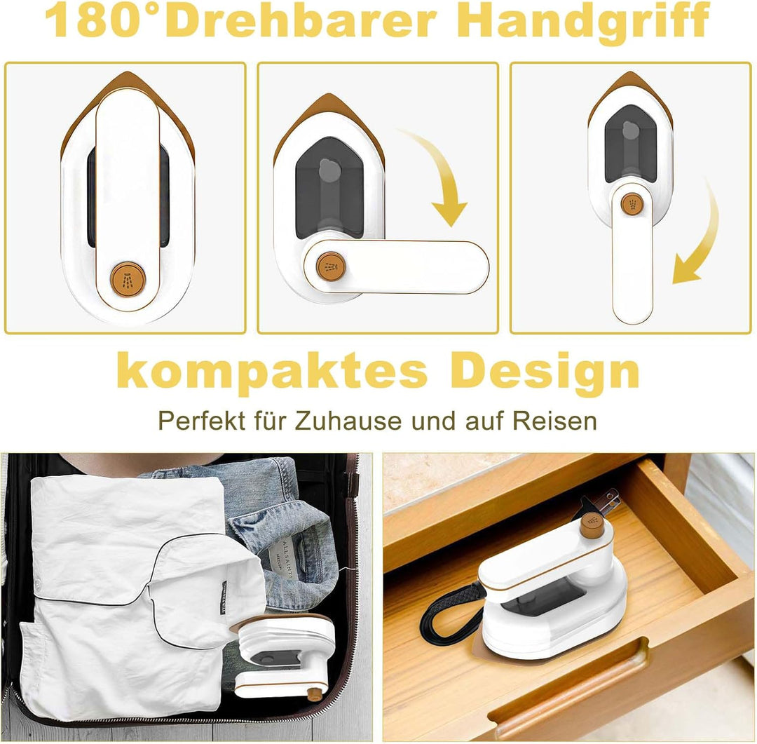Mini Handbügeleisen, 2 in 1 180°Schwenkbar Faltbares Tragbarer Reisebügeleisen für Bekleidung, Steam