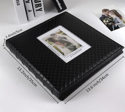 RECUTMS Fotoalbum 10 x 15 600 Fotos Schwarze Innenseite Knopf Genarbtes Leder Grosse Kapazität Fotoa