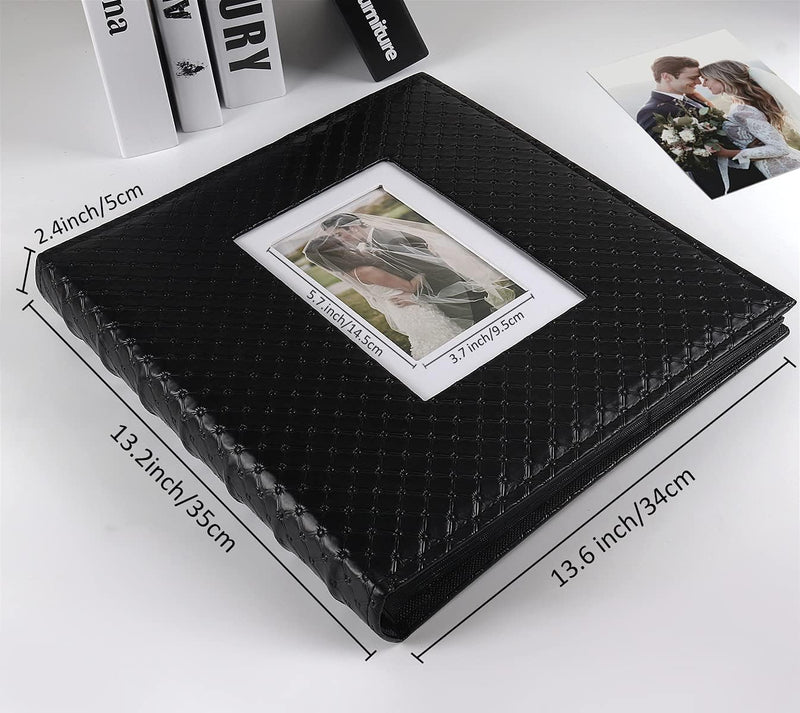 RECUTMS Fotoalbum 10 x 15 600 Fotos Schwarze Innenseite Knopf Genarbtes Leder Grosse Kapazität Fotoa
