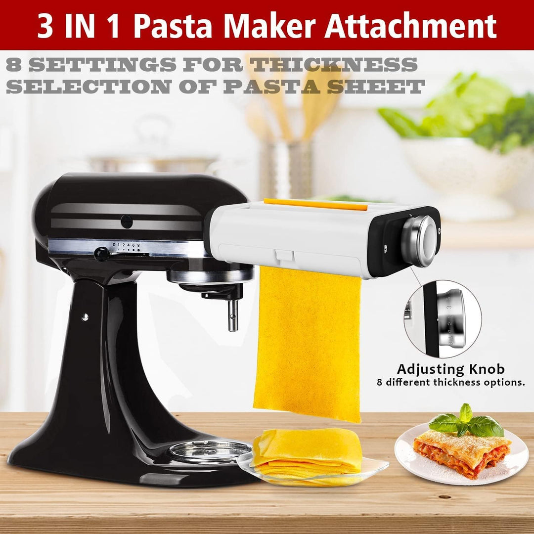 Assiduous 3 in 1 Blätter und Spaghetti, Nudelaufsatz Set für KitchenAid aus Edelstahl,inklusive Nude