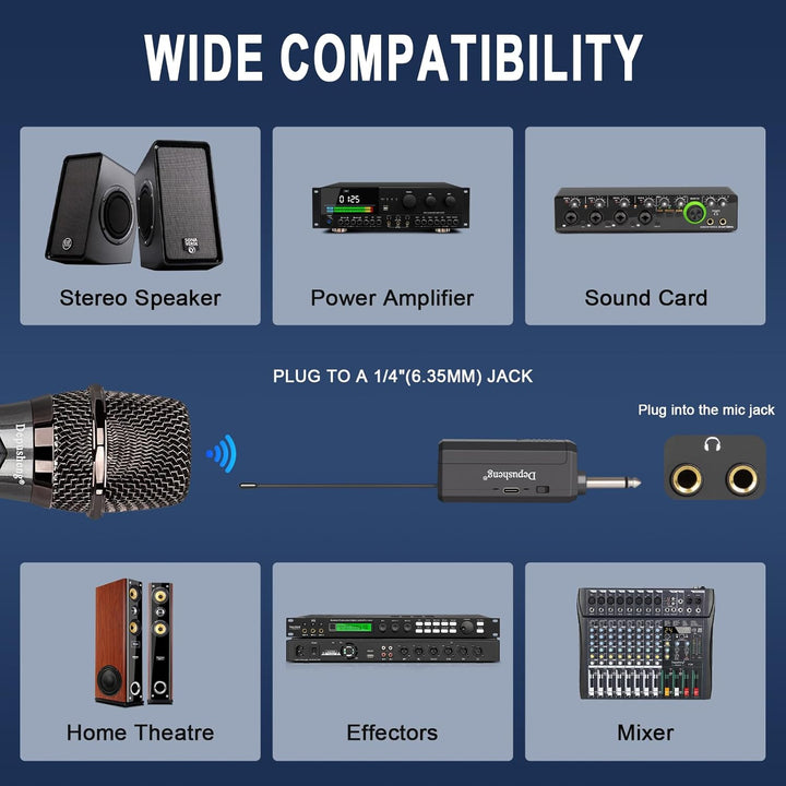 Depusheng Drahtlose Mikrofone, Dual-Karaoke-Mikrofonsystem, Microfonos Inalambricos mit wiederauflad