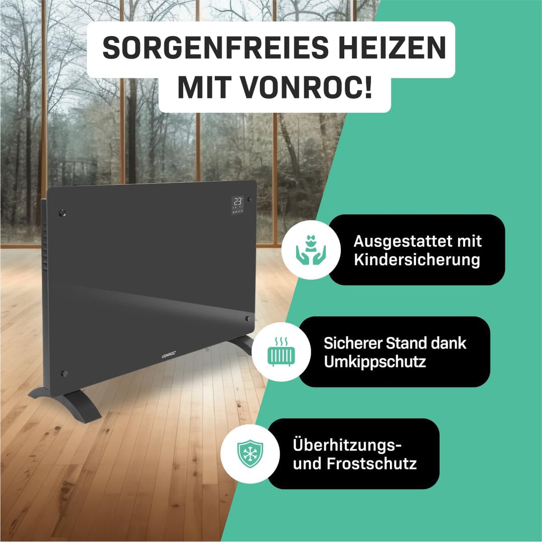 VONROC Elektroheizung energiesparend 2000W - Konvektor Heizung [24qm Räume] - Mobile Elektrische Hei