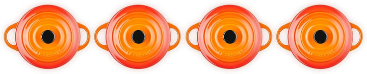 Le Creuset 4er-Set Mini Cocottes aus Steinzeug, je 200 ml, 10 x 5 cm, Ofenrot, 79212100900100 Orange