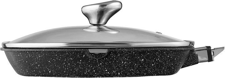 Pradel Excellence 52383M Bratpfanne in Stein-Optik mit Glasdeckel 28 x 28 cm, 28 x 28 cm