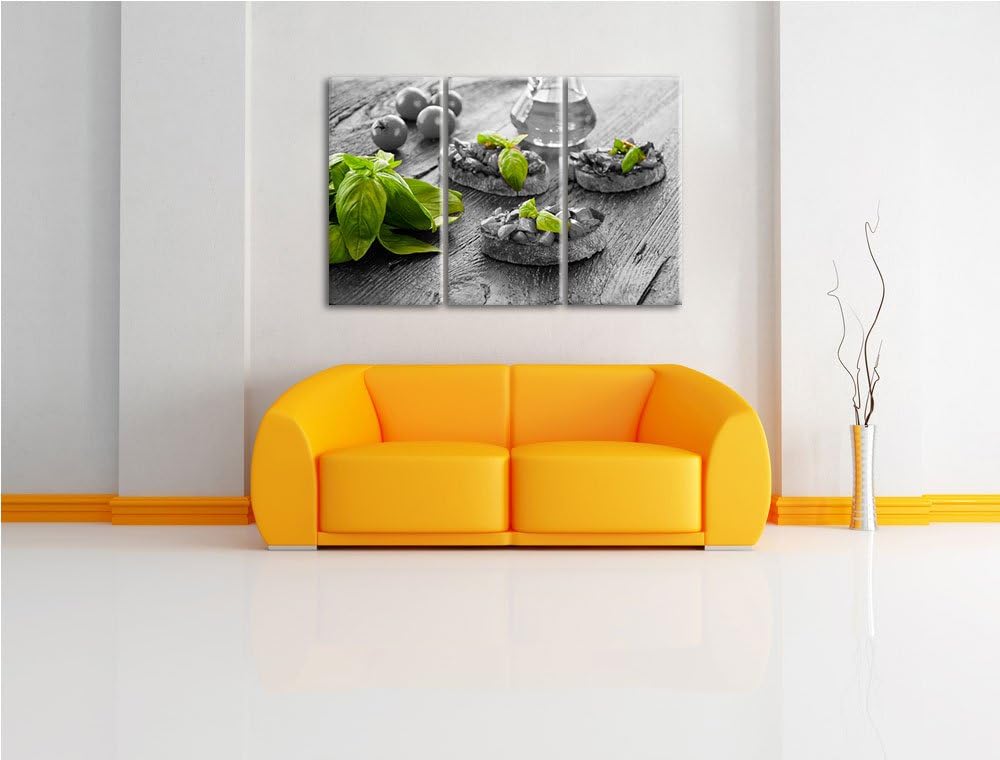 Leckere Bruchetta Italienisch schwarz/weiss 3-Teiler Leinwandbild 120x80 Bild auf Leinwand, XXL ries